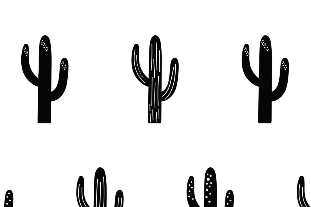 Saguaro Cactus Black & White Repeat Pattern Wallpaper
