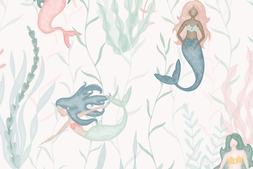 Pastel Watercolor Mermaid Modern Repeat Pattern Wallpaper
