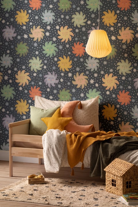Multicolor Smiley Sunshines with Star Background Wallpaper