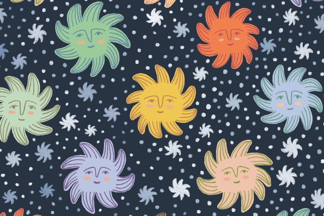Multicolor Smiley Sunshines with Star Background Wallpaper