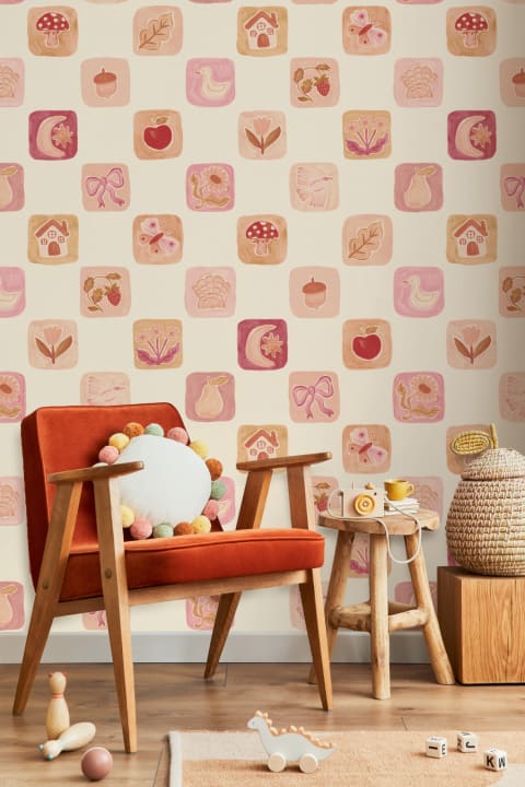 Pink Vintage Patchwork Kids' Pattern Mural