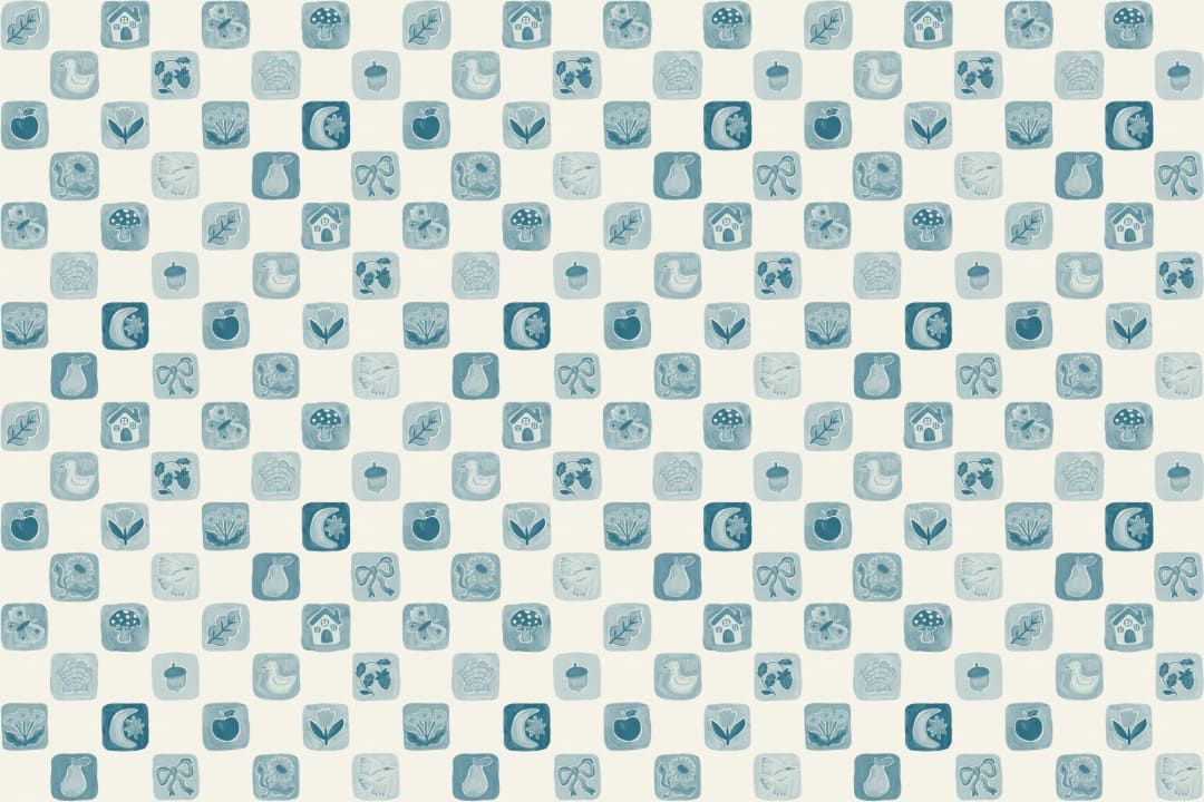 Blue Patchwork Kids' Checkered Mural