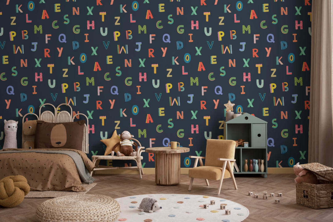 Carta da parati per bambini dell'alfabeto colorato della marina