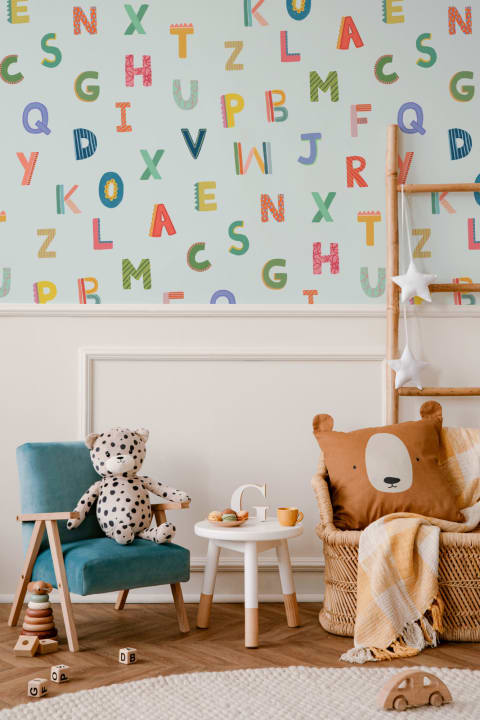 Papier peint Alphabet bleu coloré pour enfants