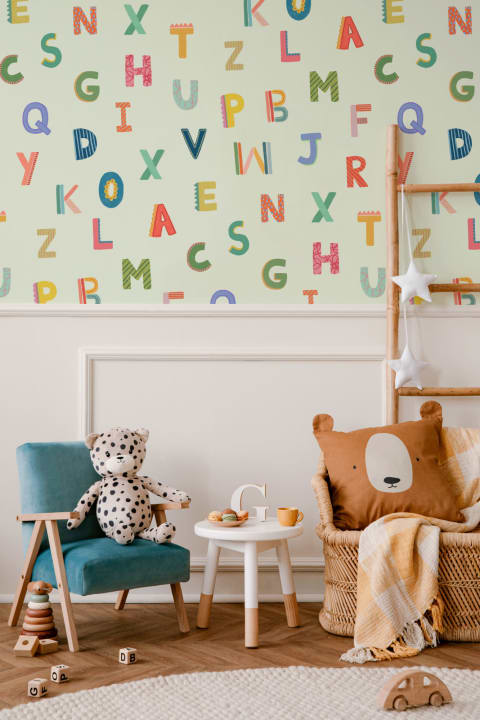 Green Colorful Kids Alphabet Wallpaper