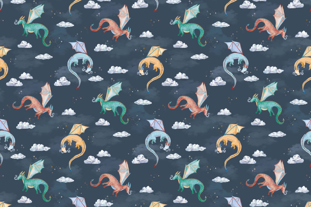 Kids Navy Starry Sky Dragons Wallpaper