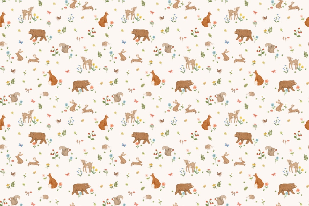 Beige Kids Cute Woodland Animals Mural