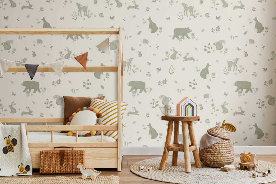 Green Kids Cute Woodland Animals Mural