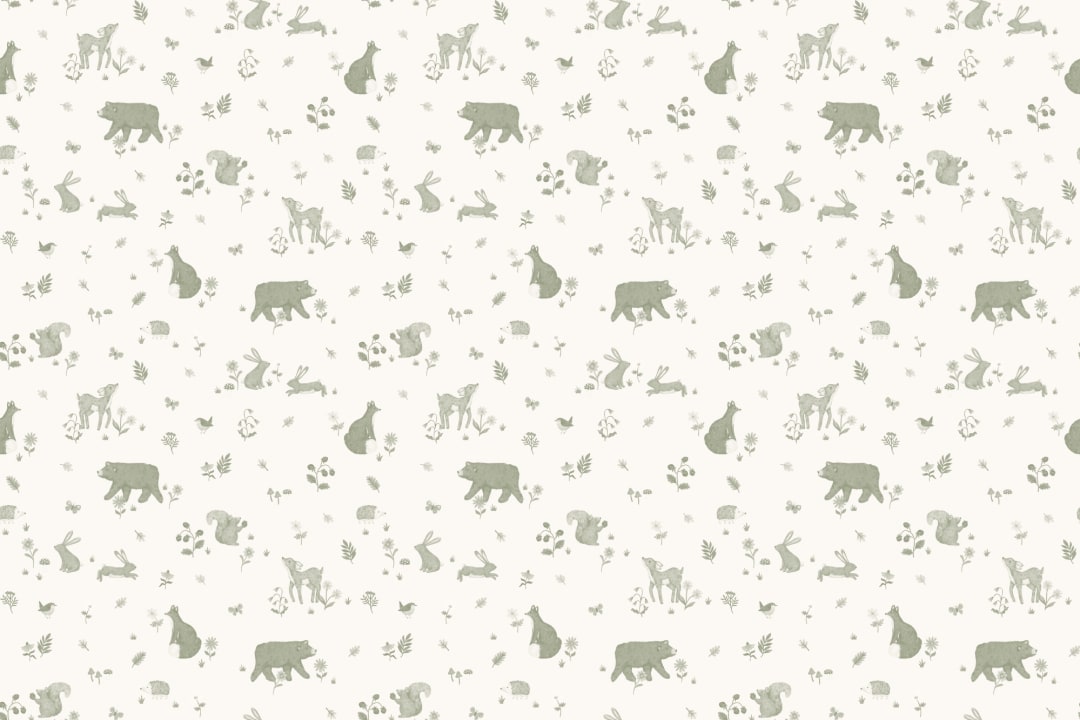 Green Kids Cute Woodland Animals Mural