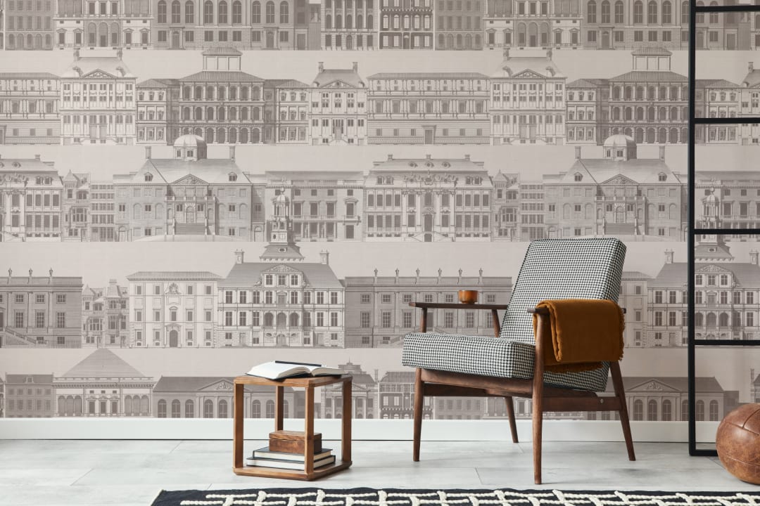 Metropolis grå arkitektonisk fototapet av Jan Matthysz og Pieter Jansz Post