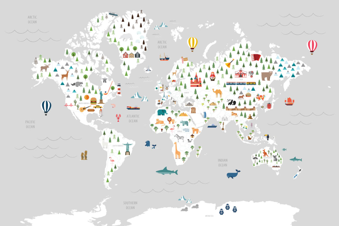 Gray Ultimate Kids Map Wallpaper Mural