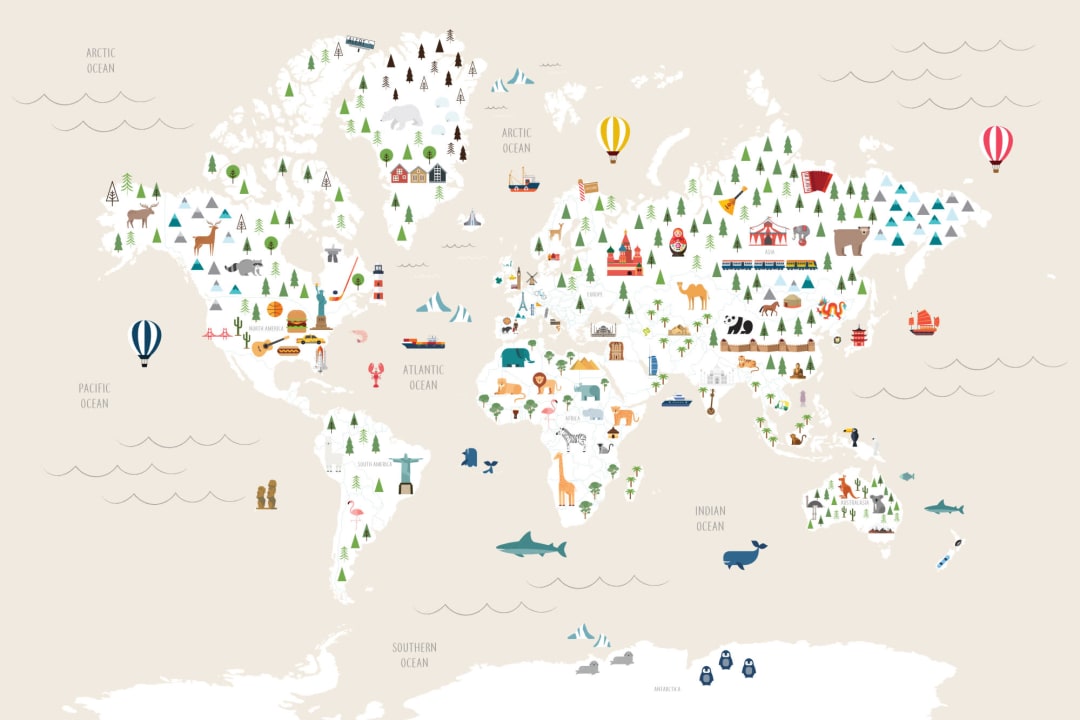 Charming Cream Kids Map Wallpaper Mural
