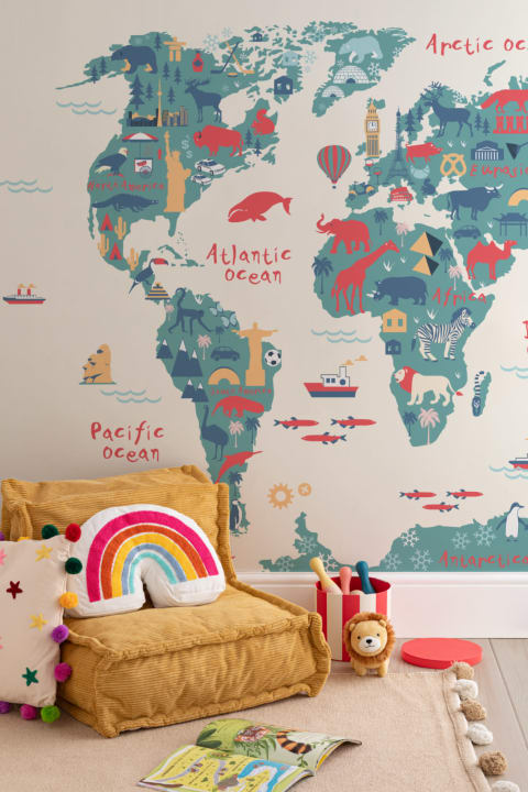 Carta da Parati con Mappa delle Esplorazioni per Bambini