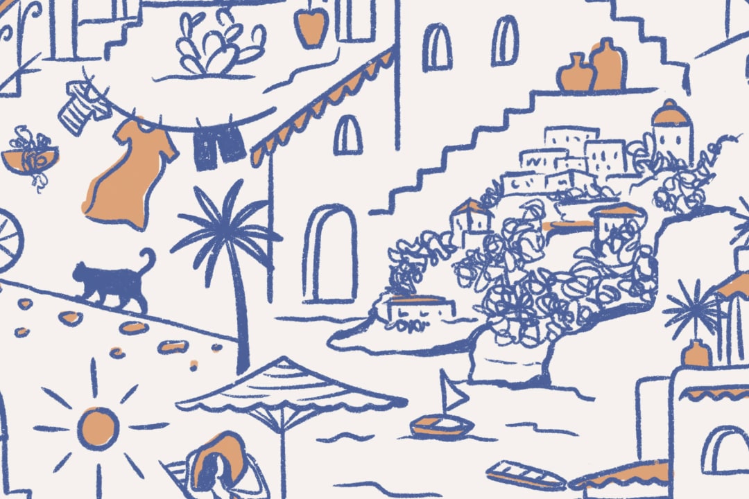 Papel pintado minimalista de ciudad mediterránea