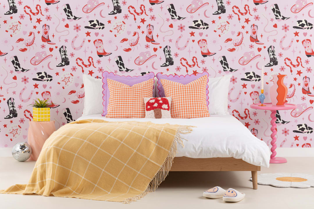 Vaaleanpunainen Western Motif tapetti