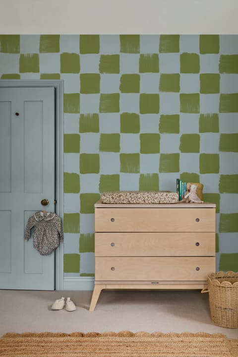 Bold Blue And Green Checkered Pattern Wallpaper