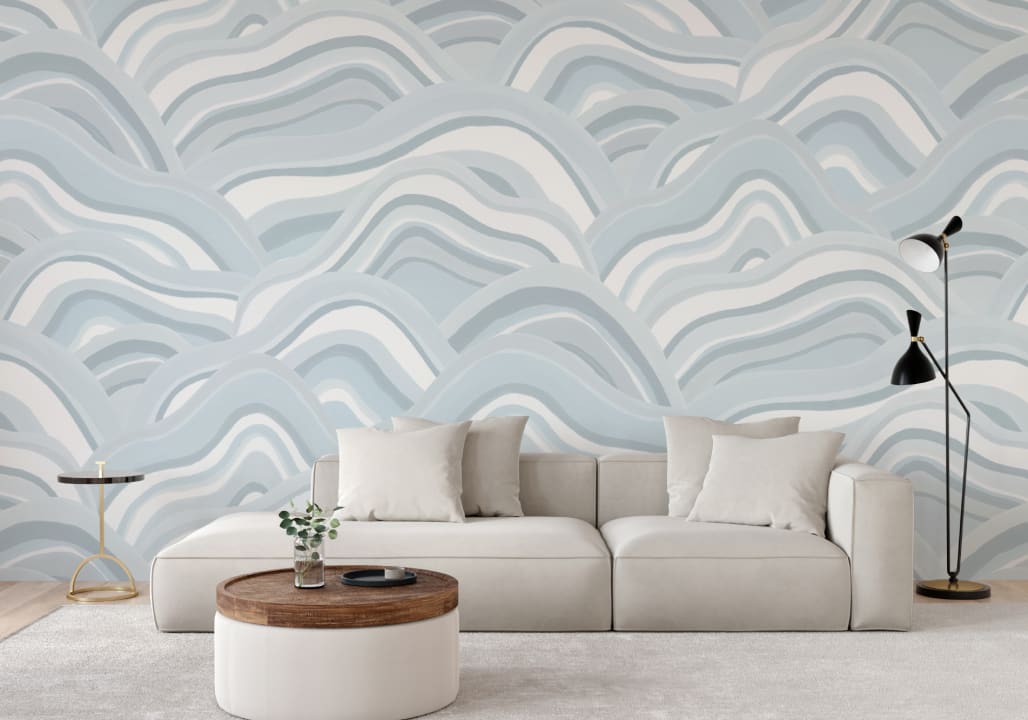 Blue Abstract Dunes Painted Mural