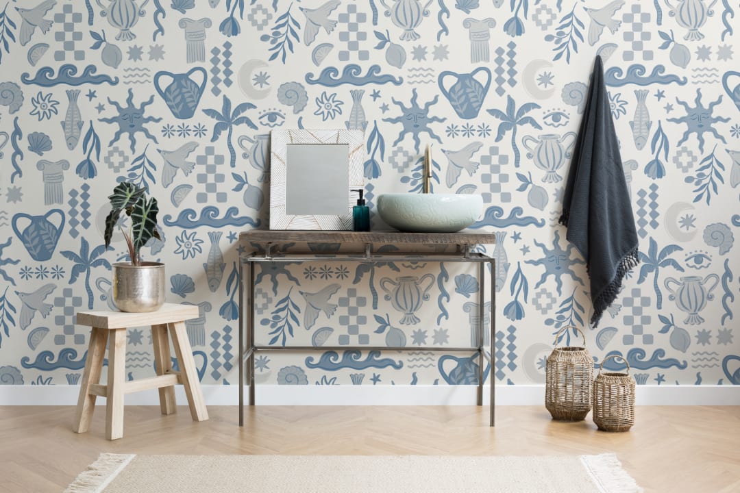 Blue La Dolce Vita Mediterranean Print Mural