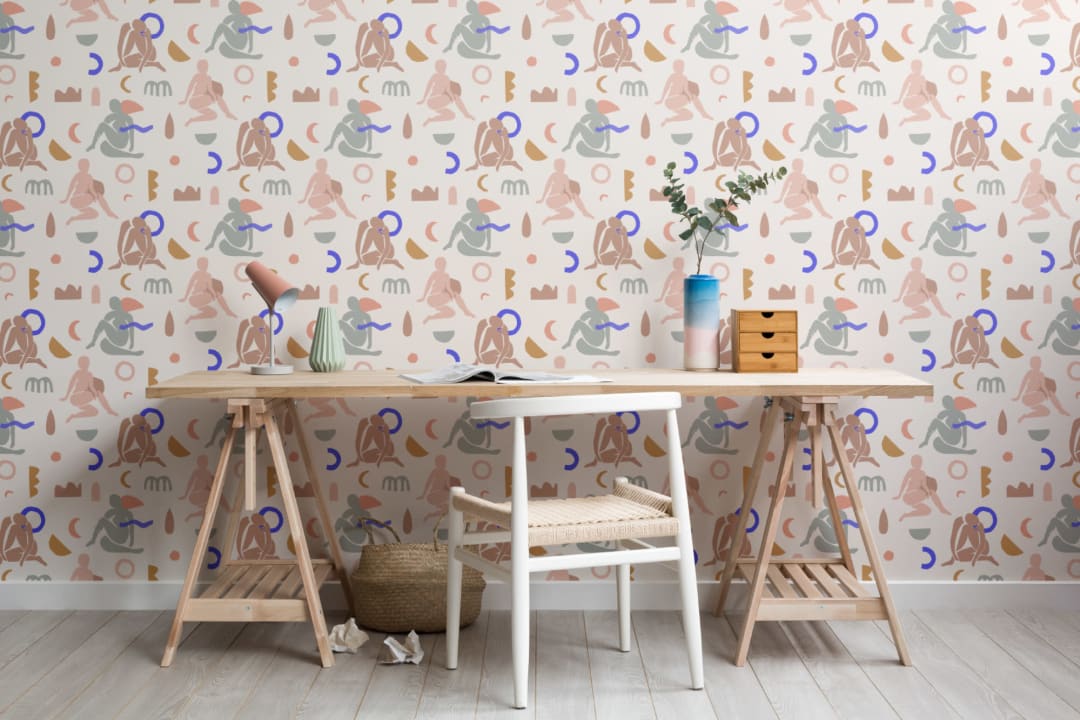 Neutral & Pastel Pink Abstract Shapes Pattern Wallpaper Mural