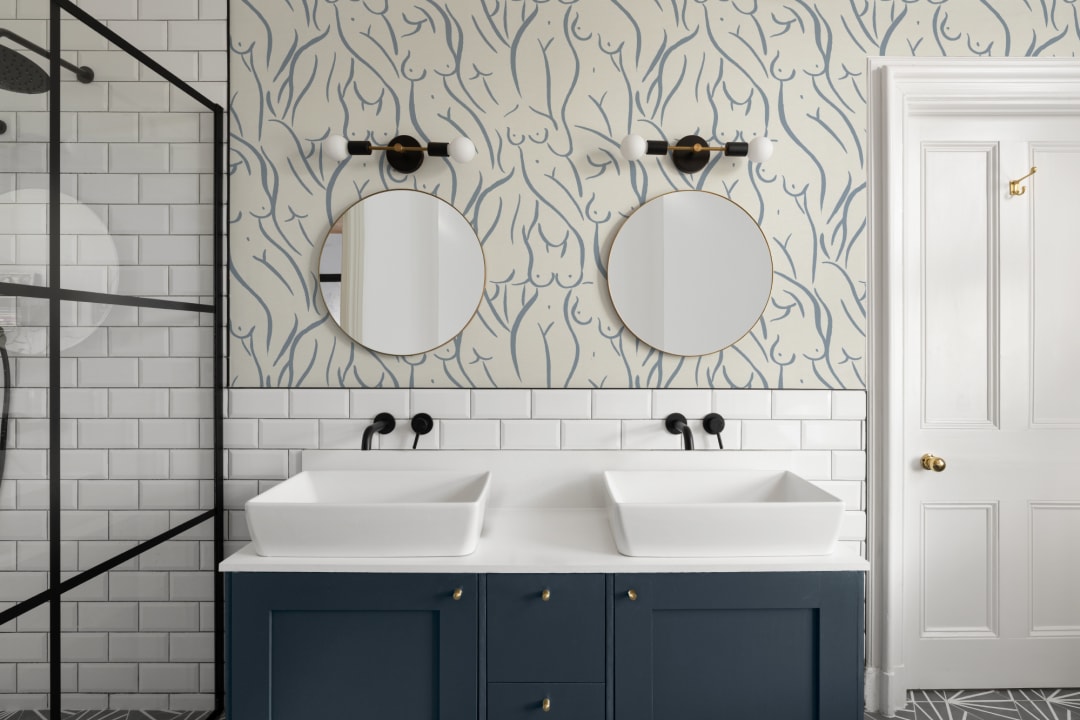 Blue Nude Woman Figure Drawing Repeat Pattern Wallpaper