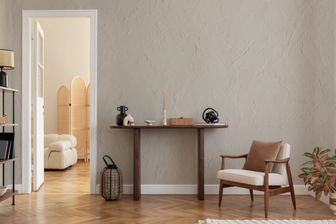 Modern Plaster Effect Mural in Stone Gray