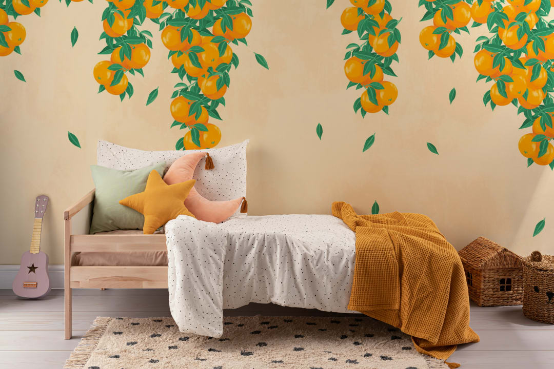 Cream & Orange Fruit Painterly Wallpaper Mural