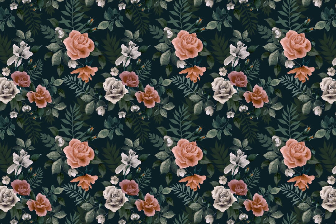 Papier Peint Panoramique Floral Vert Foncé et Rose