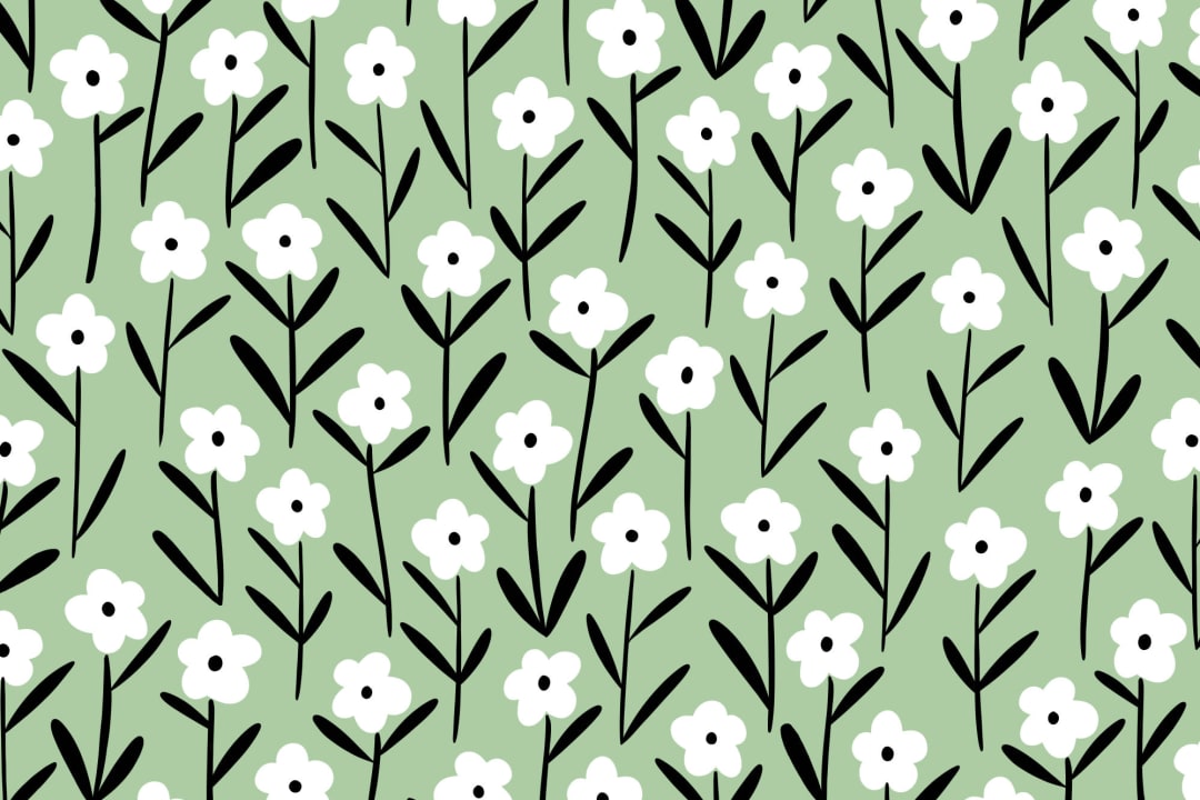 Alb & verde Retro Floral Wallpaper Mural