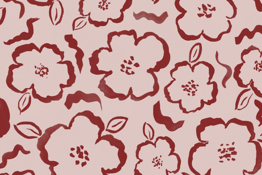 Pink and Red Paint Abstract Floral Repeat Pattern Wallpaper