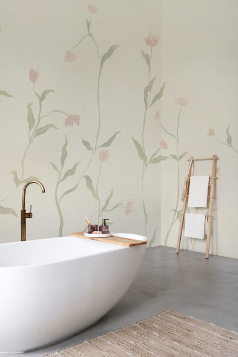Soft Pastel Floral Watercolor Mural For Serene Spaces