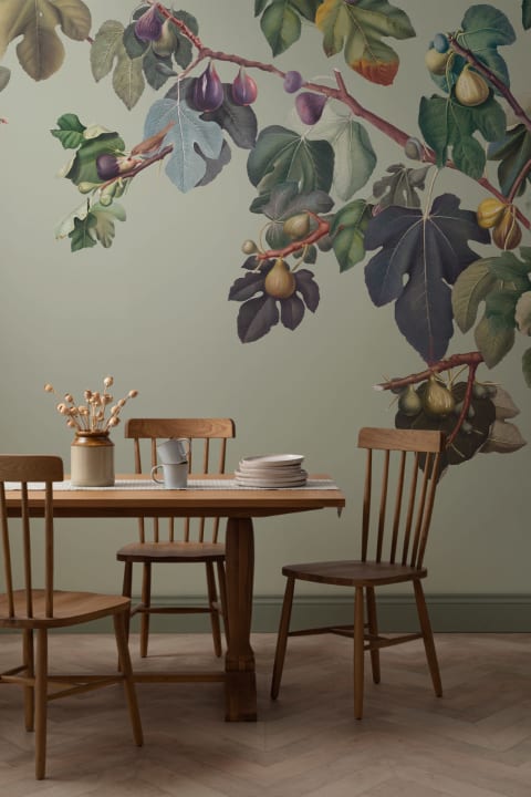 Vintage Green Botanical Fig Tree Wallpaper Mural