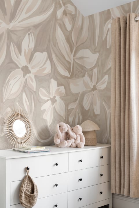 Beige elegant blommig tapet mural-tapeter för rofyllda interiörer