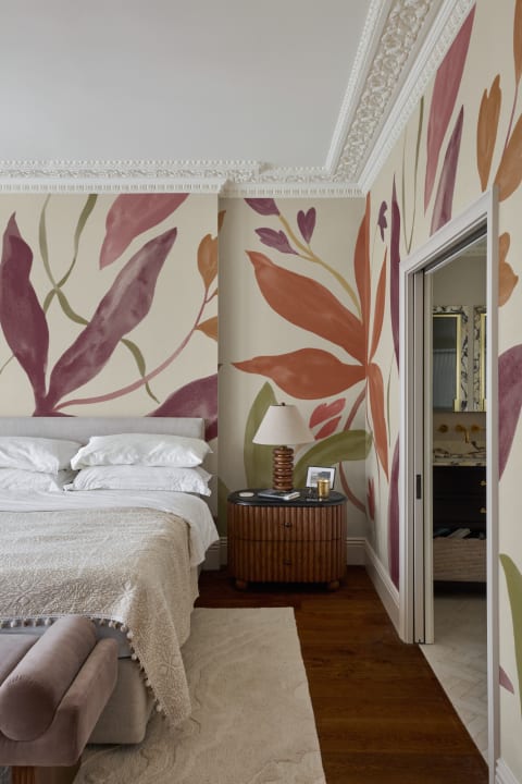 Multicolour Watercolour Leaf Botanical Mural for a Vibrant Atmosphere