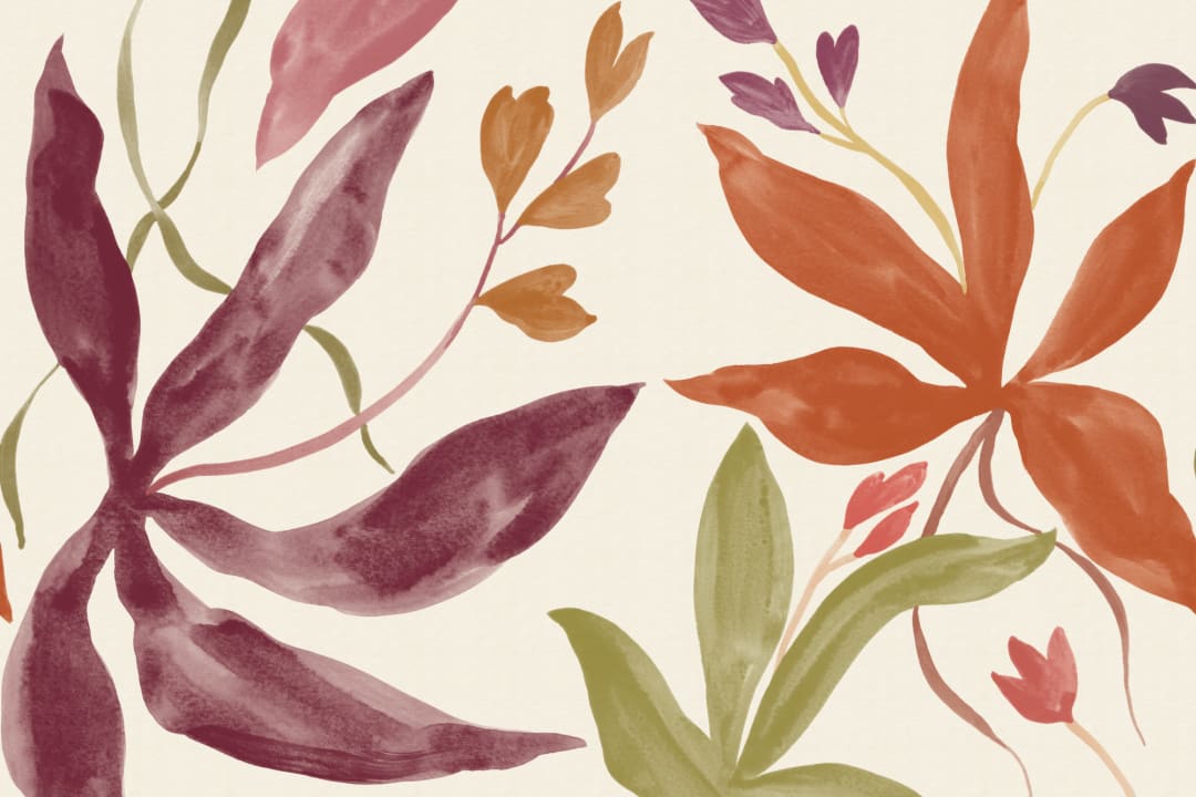 Multicolour Watercolour Leaf Botanical Mural for a Vibrant Atmosphere