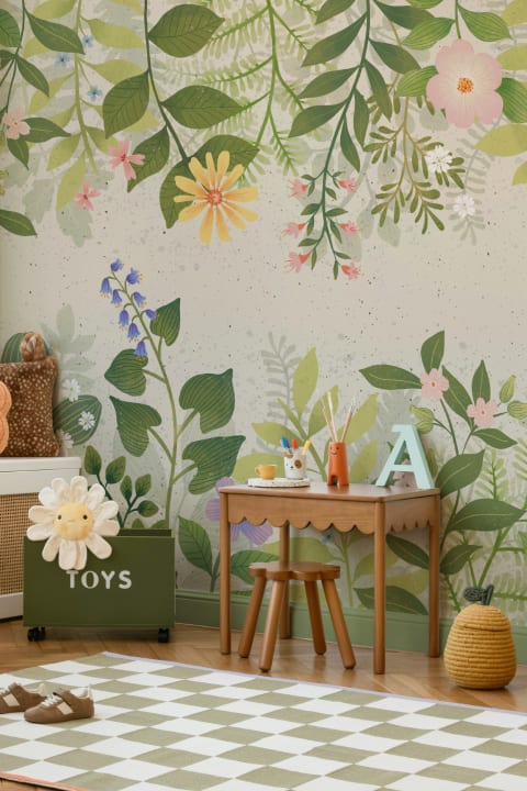 Bright Floral Garden Landscape Wallpaper Mural