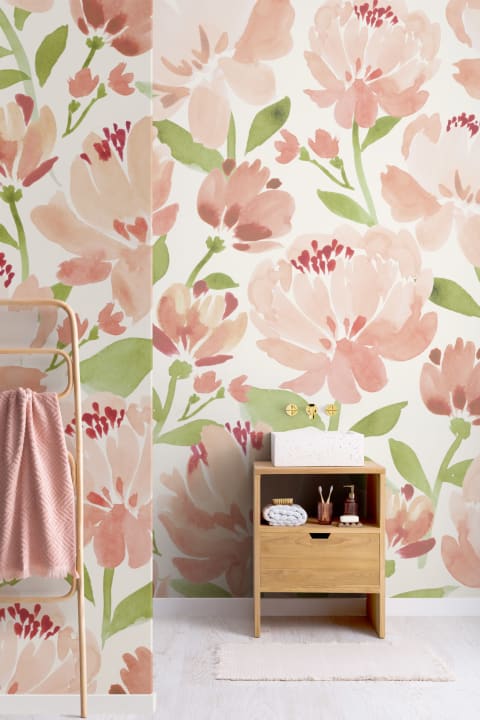 Painted Watercolor Peonies Mural