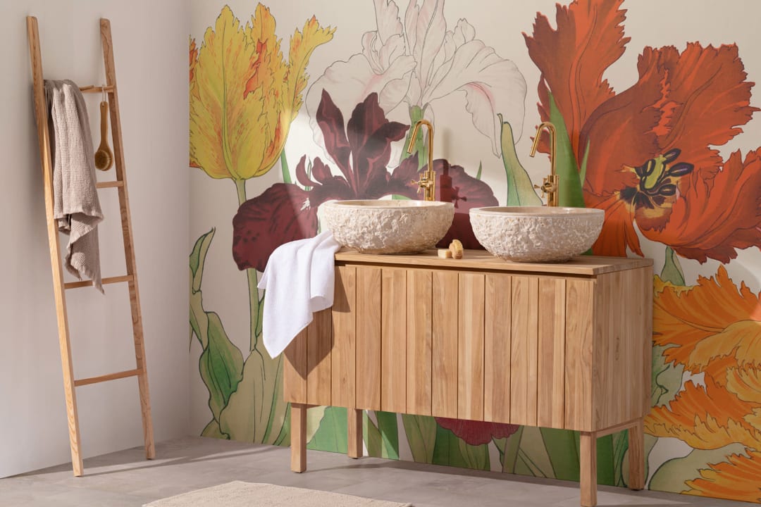 Tanigami Parrot Tulip & Iris Red Wallpaper Mural