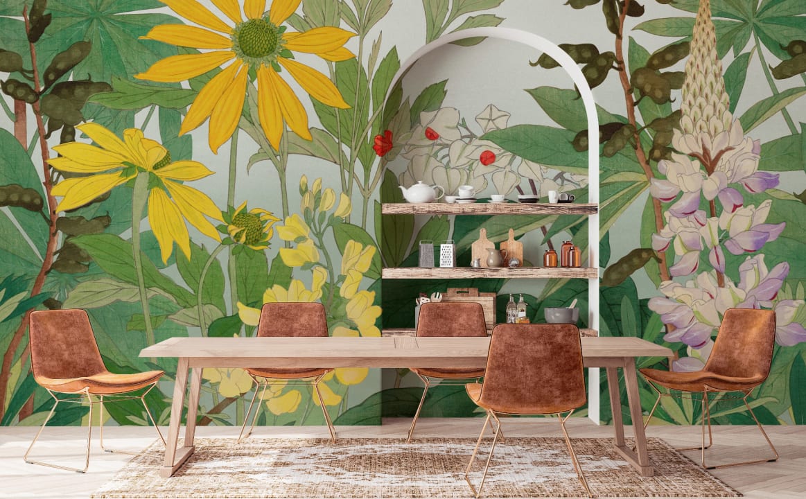 Lupin Japanese Watercolor Floral Mural