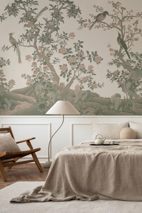 Classic Chinoiserie Vintage Garden Scene Mural