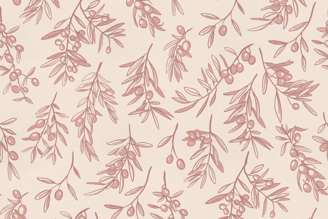 Dusty Pink Ancient Greek Olive Branch Pattern Wallpaper Mural