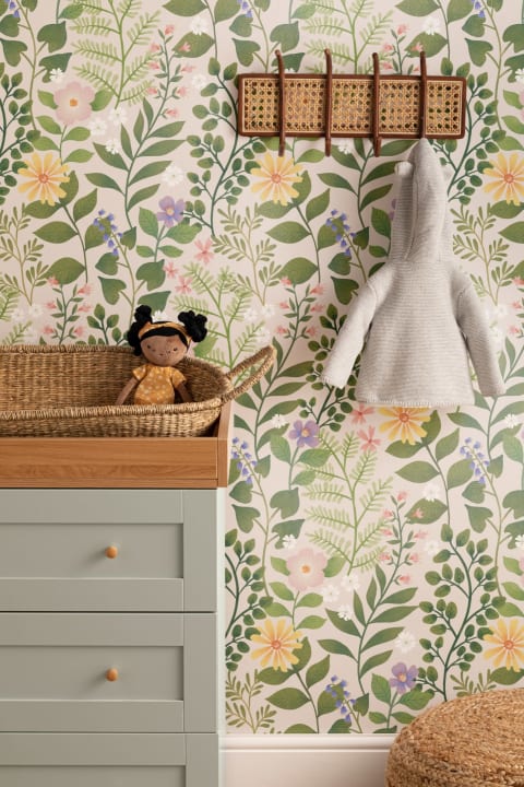 Bright Floral Garden Repeat Pattern Wallpaper