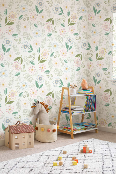 Carta da Parati Foglie e Fiori Stilizzati