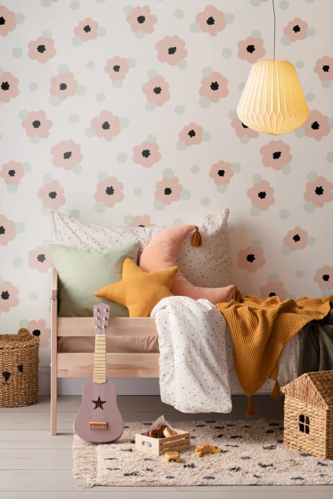 Fun Pastel Flowers Repeat Pattern Wallpaper
