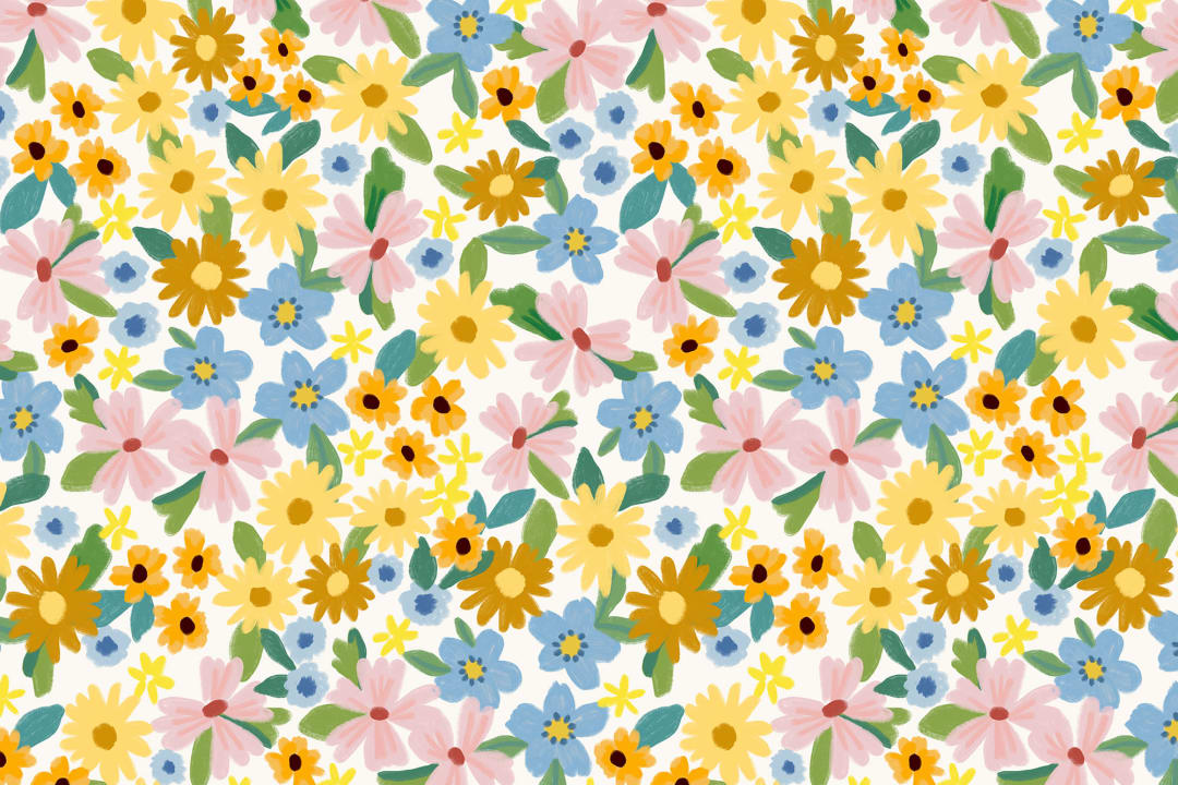 Bright Multicolor Fun Floral Print Wallpaper