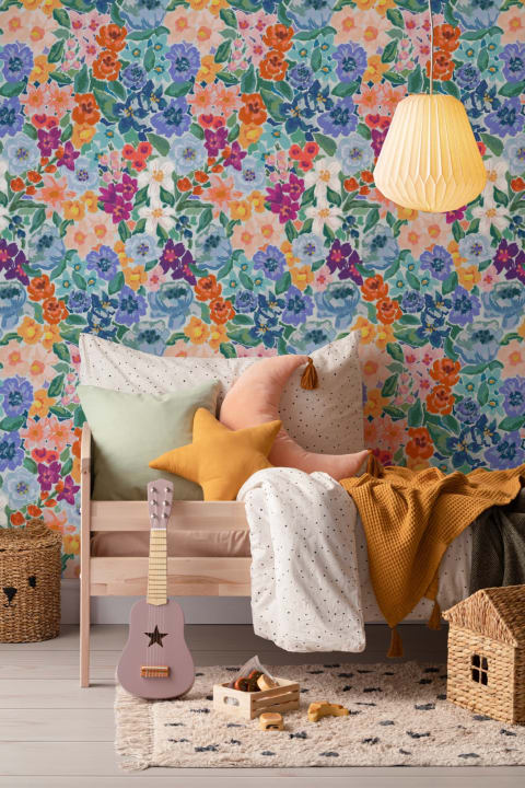 Multicolor Olieverf Stijl Leuk Bloemenbehang