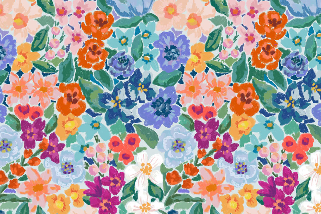 Multicolor Olieverf Stijl Leuk Bloemenbehang