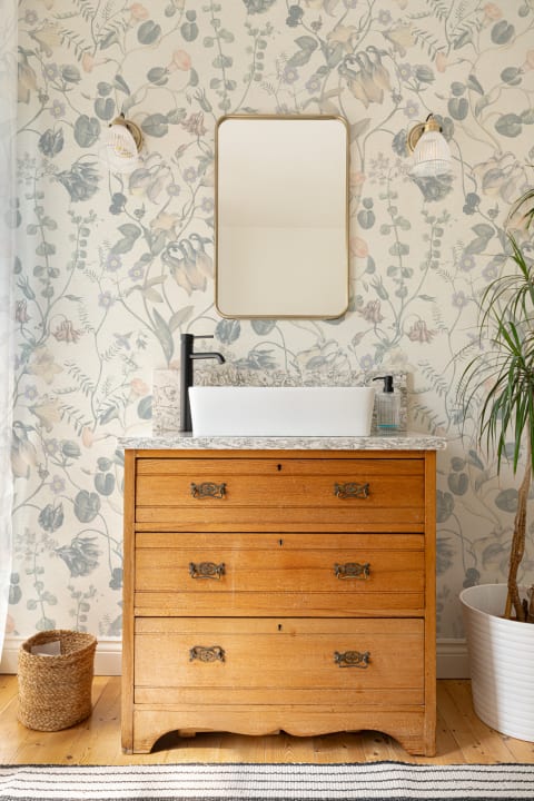 Evelina Blue Botanical Wallpaper with Whimsical Vintage Floral Details