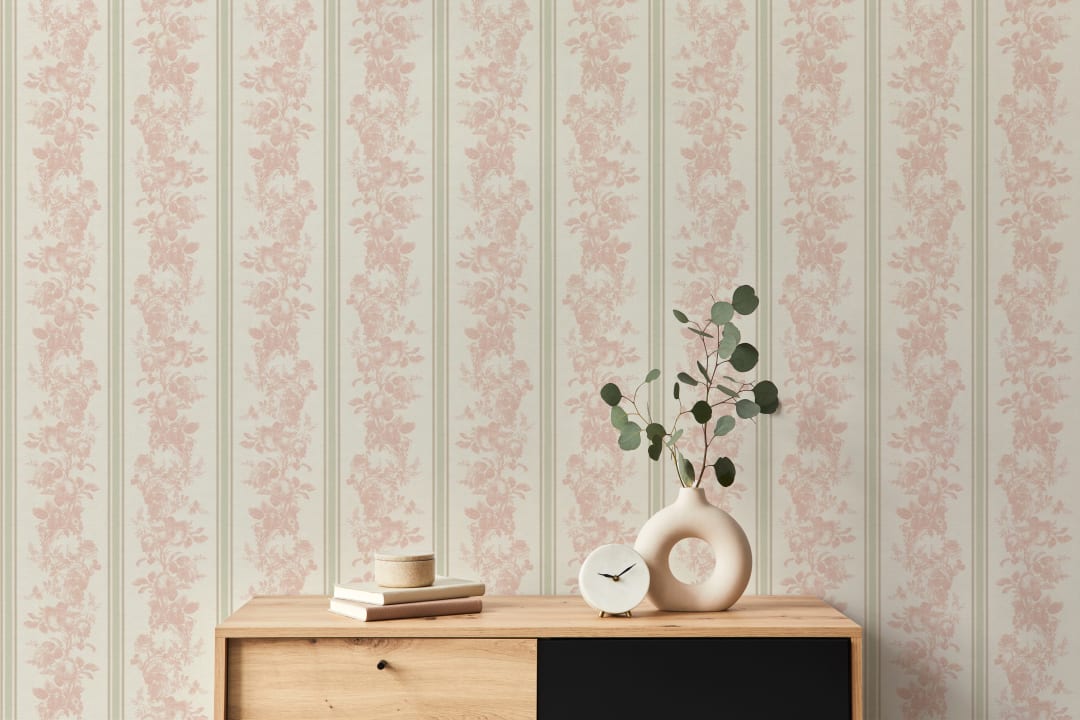 Rosy Pink Vintage Floral Pattern Mural For Warm Elegance