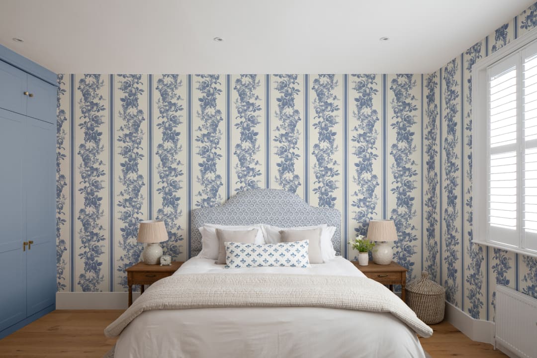 Navy Vintage Floral Striped Pattern Wall Mural