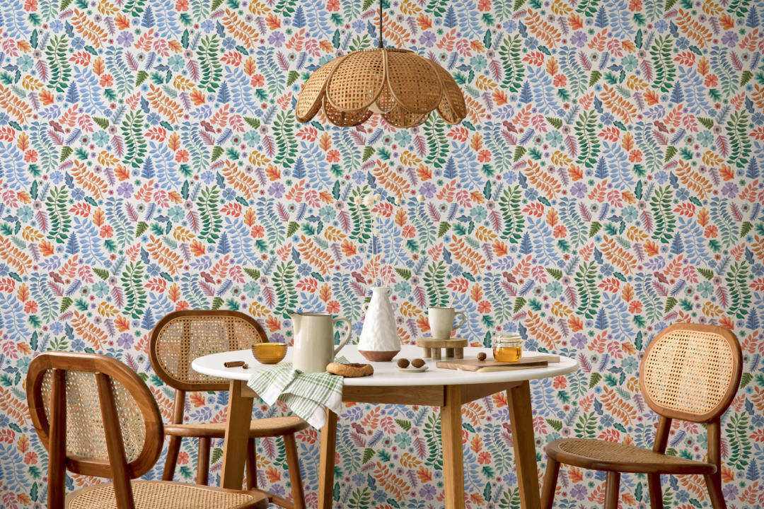 Colorful Indian Print Floral Leaf Wallpaper